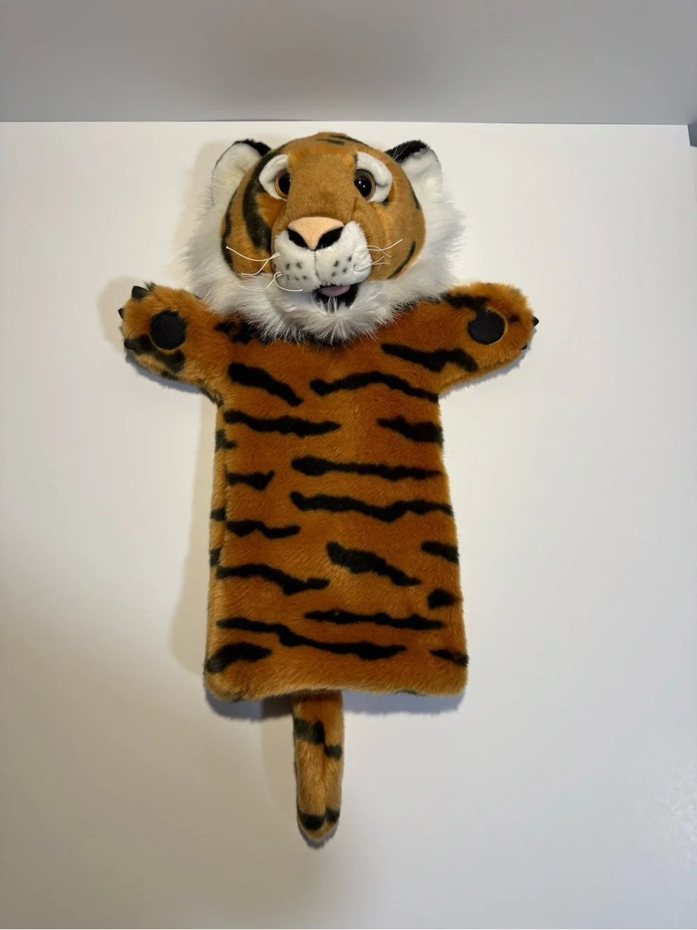 The Puppet Company Long Sleeve Tiger Puppet 15” orange and black.